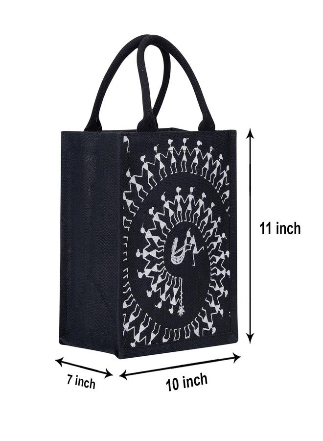 Jute Cottage Jute Bags for Lunch for Men | Jute Bags with Zip | Jute Tote Bag | Jute Tiffin Bags | Printed Jute Bag | Jute Carry Bag, Black - Image 5